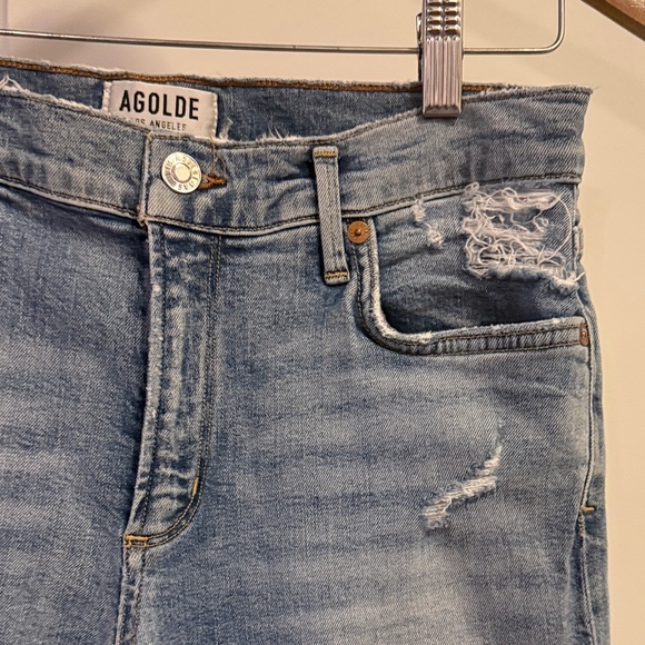 EUC AGOLDE Sophie High Rise Skinny Crop Distressed Jeans Light Blue Wash Size 28 - Picture 5 of 11